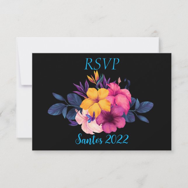 Elegant Tropical Theme Wedding RSVP (Front)