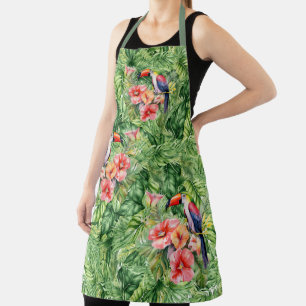 Elegant Tropical Toucan Floral Pattern Apron