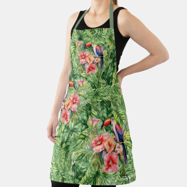 Elegant Tropical Toucan Floral Pattern  Apron (Insitu)