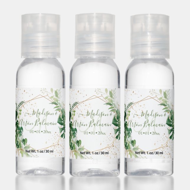 Elegant Tropical Variegated Greenery Thank You Hand Sanitizer (Set)