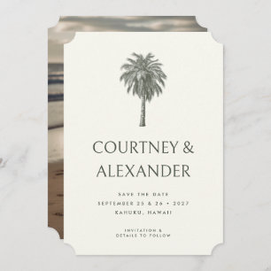 Elegant Tropical Vintage Palm Photo Wedding Save The Date