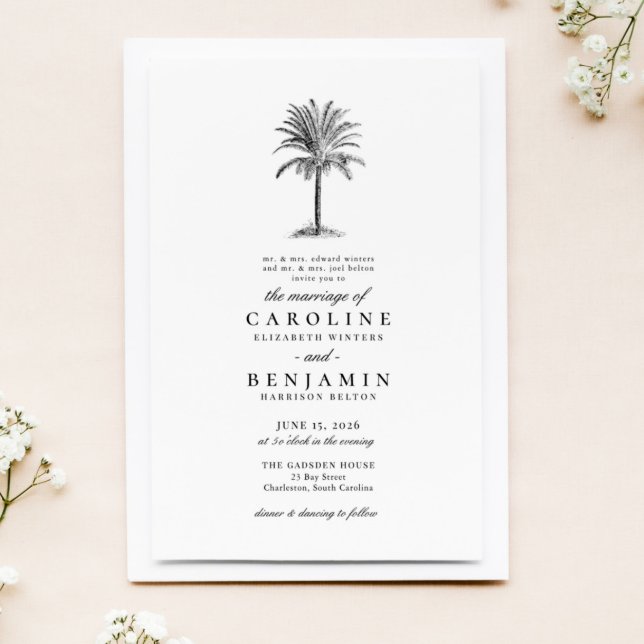 Elegant Tropical Vintage Palm Tree Wedding Invitation (Creator Uploaded)