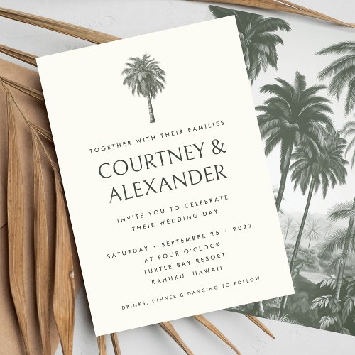 Elegant Tropical Vintage Palm Wedding Invitation