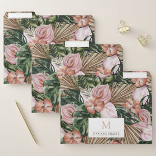 Elegant Tropical watercolor floral Pink green File Folder