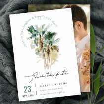 Elegant Tropical Watercolor Palm Tree Script Photo Save The Date