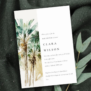 Elegant Tropical Watercolor Palm Trees Baby Shower Invitation