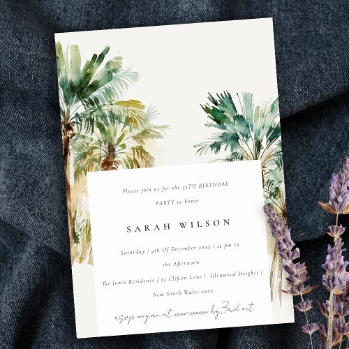 Elegant Tropical Watercolor Palm Trees Birthday Invitation