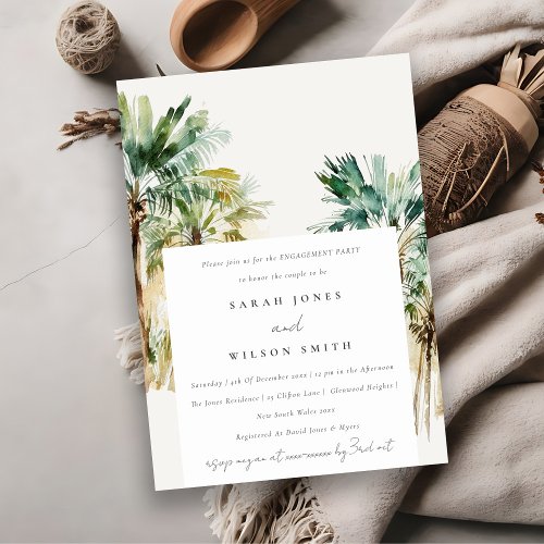 Elegant Tropical Watercolor Palm Trees Engagement  Invitation