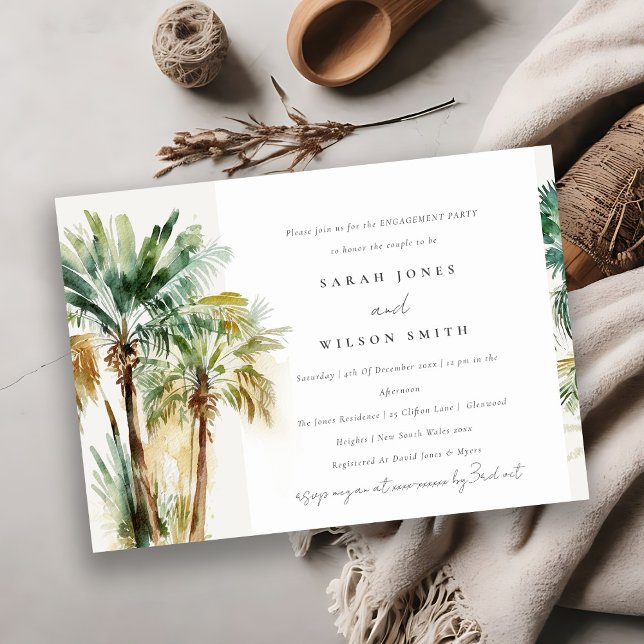 Elegant Tropical Watercolor Palm Trees Engagement  Invitation (Creator Uploaded)