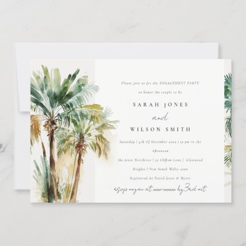 Elegant Tropical Watercolor Palm Trees Engagement  Invitation