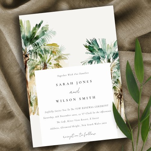 Elegant Tropical Watercolor Palm Trees Vow Renewal Invitation