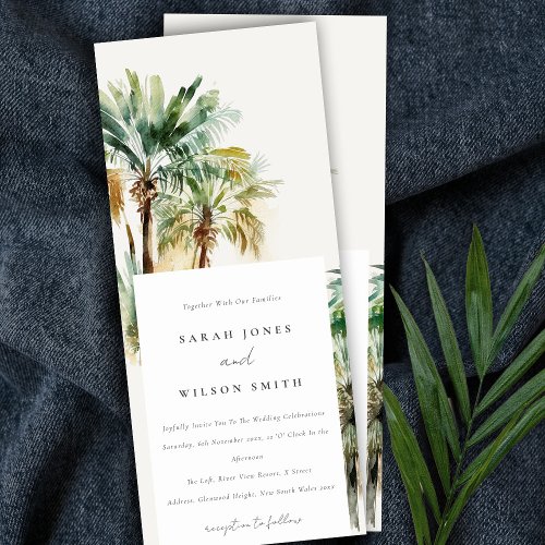 Elegant Tropical Watercolor Palm Trees Wedding Invitation