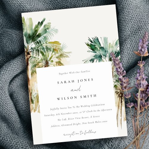 Elegant Tropical Watercolor Palm Trees Wedding Invitation