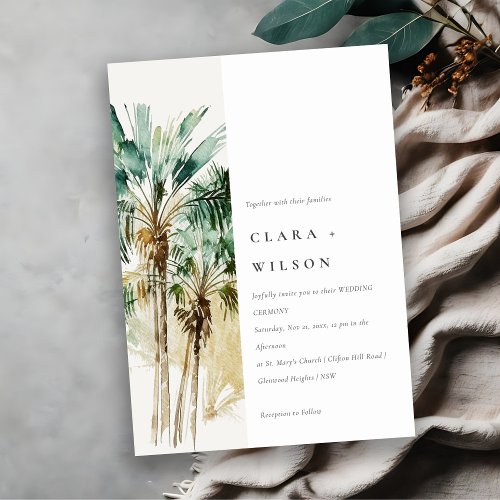 Elegant Tropical Watercolor Palm Trees Wedding Invitation