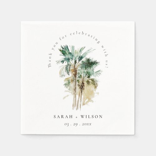 Elegant Tropical Watercolor Palm Trees Wedding Napkins