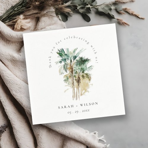 Elegant Tropical Watercolor Palm Trees Wedding Napkins