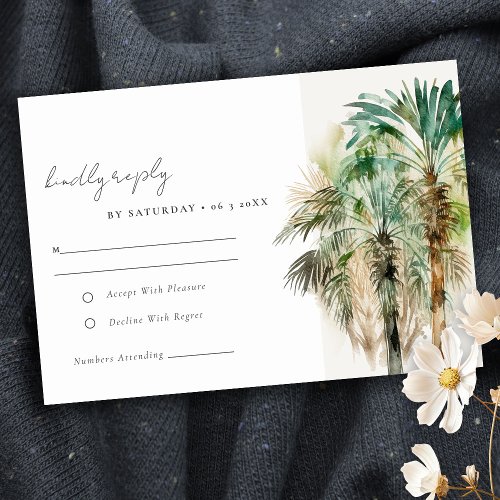 Elegant Tropical Watercolor Palm Trees Wedding RSVP Card