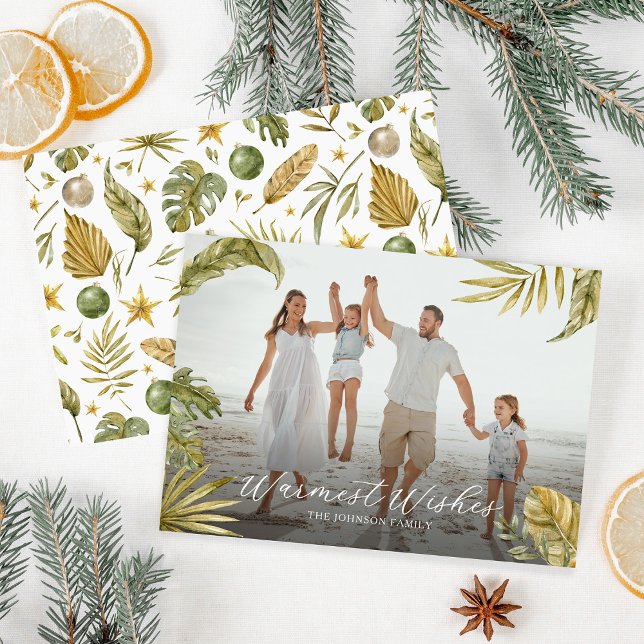 Elegant Tropical Watercolor Photo Christmas Holiday Card (Creator Uploaded)