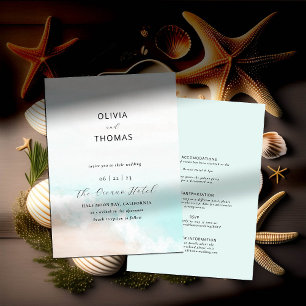 Elegant Tropical Waves Beach All in One Wedding Invitation