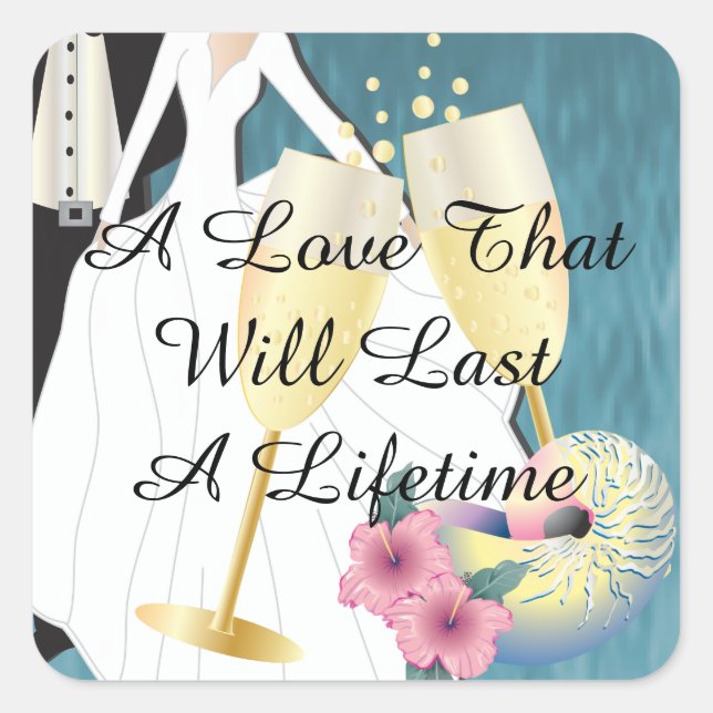 Elegant Tropical Wedding Couple Square Sticker (Front)