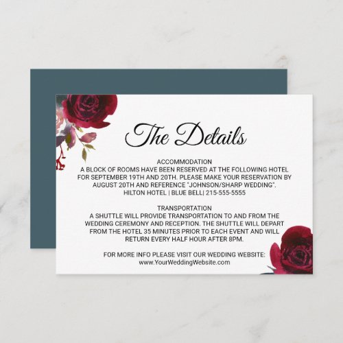Elegant Tropical Wedding Details Insert Card