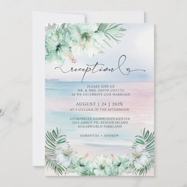 Elegant Tropical Wedding Reception Invitation (Front)