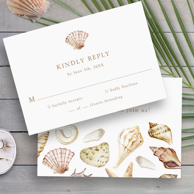 Elegant Tropical Wedding RSVP Card (Elegant Watercolor Seashell Tropical Beach Wedding RSVP Card by Painted Paperie
)