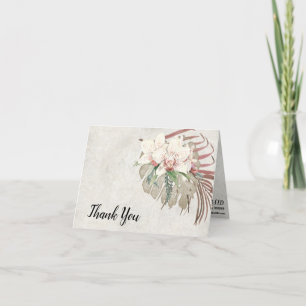 Elegant Tropical White Floral Greenery Thank You Card