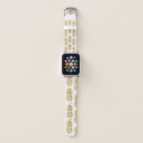 Elegant Tropical White Gold Pineapple Pattern Apple Watch Band