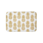 Elegant Tropical White Gold Pineapple Pattern Bath Mat