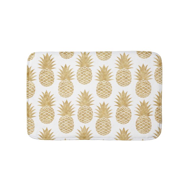 Elegant Tropical White Gold Pineapple Pattern Bath Mat (Front)
