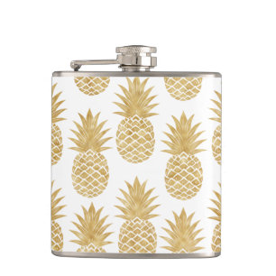 Elegant Tropical White Gold Pineapple Pattern Flask