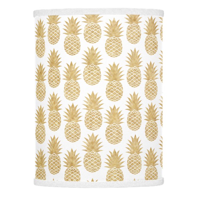 Elegant Tropical White Gold Pineapple Pattern Lamp Shade (Front)