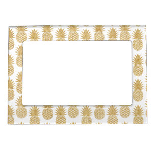 Elegant Tropical White Gold Pineapple Pattern Magnetic Frame