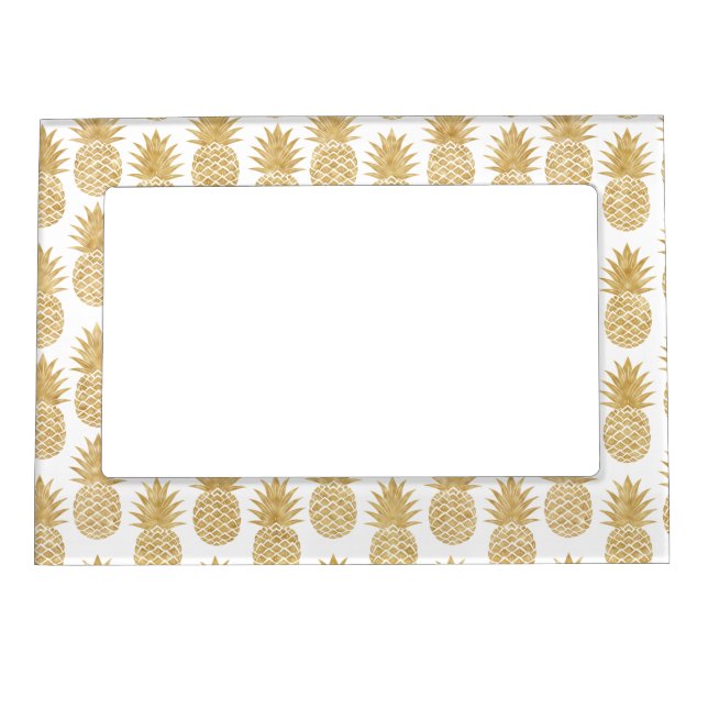 Elegant Tropical White Gold Pineapple Pattern Magnetic Frame (Front)