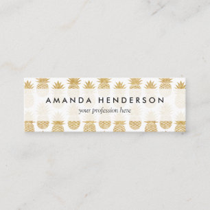 Elegant Tropical White Gold Pineapple Pattern Mini Business Card