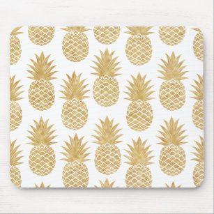 Elegant Tropical White Gold Pineapple Pattern Mouse Pad