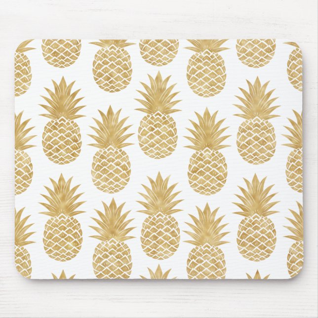 Elegant Tropical White Gold Pineapple Pattern Mouse Pad (Front)