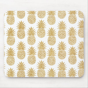 Elegant Tropical White Gold Pineapple Pattern Mouse Pad