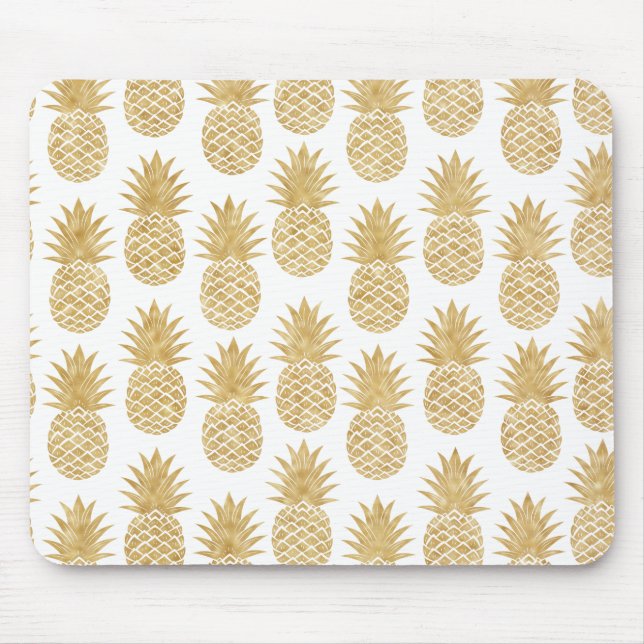 Elegant Tropical White Gold Pineapple Pattern Mouse Pad (Front)