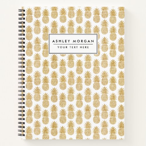 Elegant Tropical White Gold Pineapple Pattern Notebook