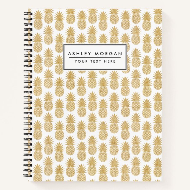 Elegant Tropical White Gold Pineapple Pattern Notebook (Front)