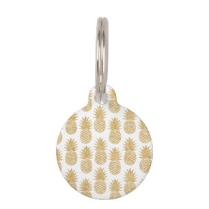 Elegant Tropical White Gold Pineapple Pattern Pet ID Tag