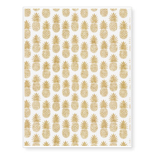 Elegant Tropical White Gold Pineapple Pattern Temporary Tattoos