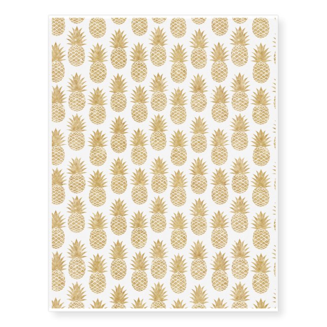 Elegant Tropical White Gold Pineapple Pattern Temporary Tattoos (Front)