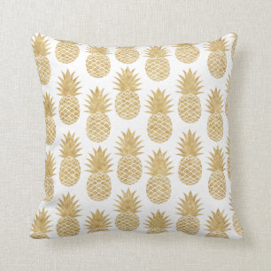 Elegant Tropical White Gold Pineapple Pattern Throw Pillow