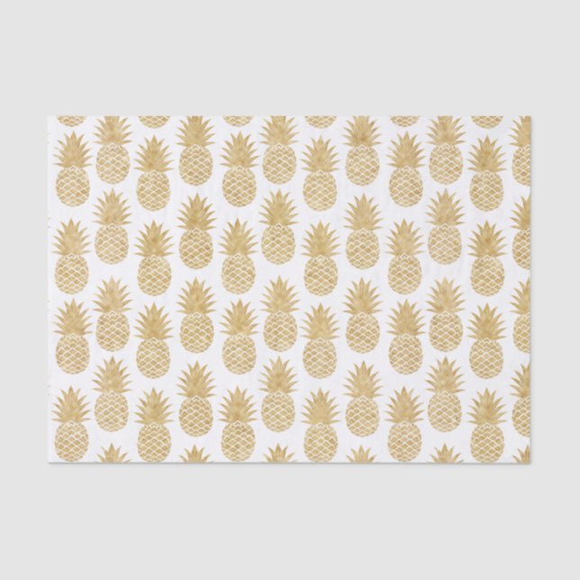 Elegant Tropical White Gold Pineapple Pattern Tissue Paper (Front)