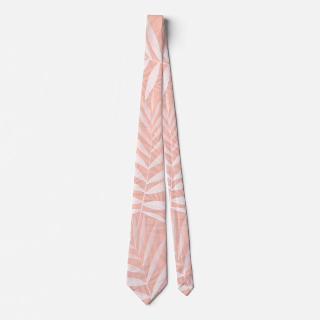 Elegant tropical white palm leaves paint neck tie (Front)
