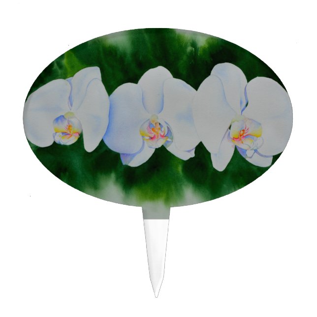 Elegant tropical white watercolor orchid painting  cake topper (Front)