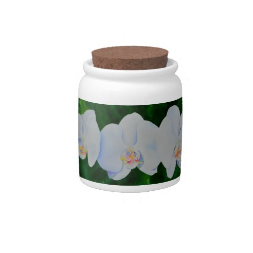 Elegant tropical white watercolor orchid painting  candy jar